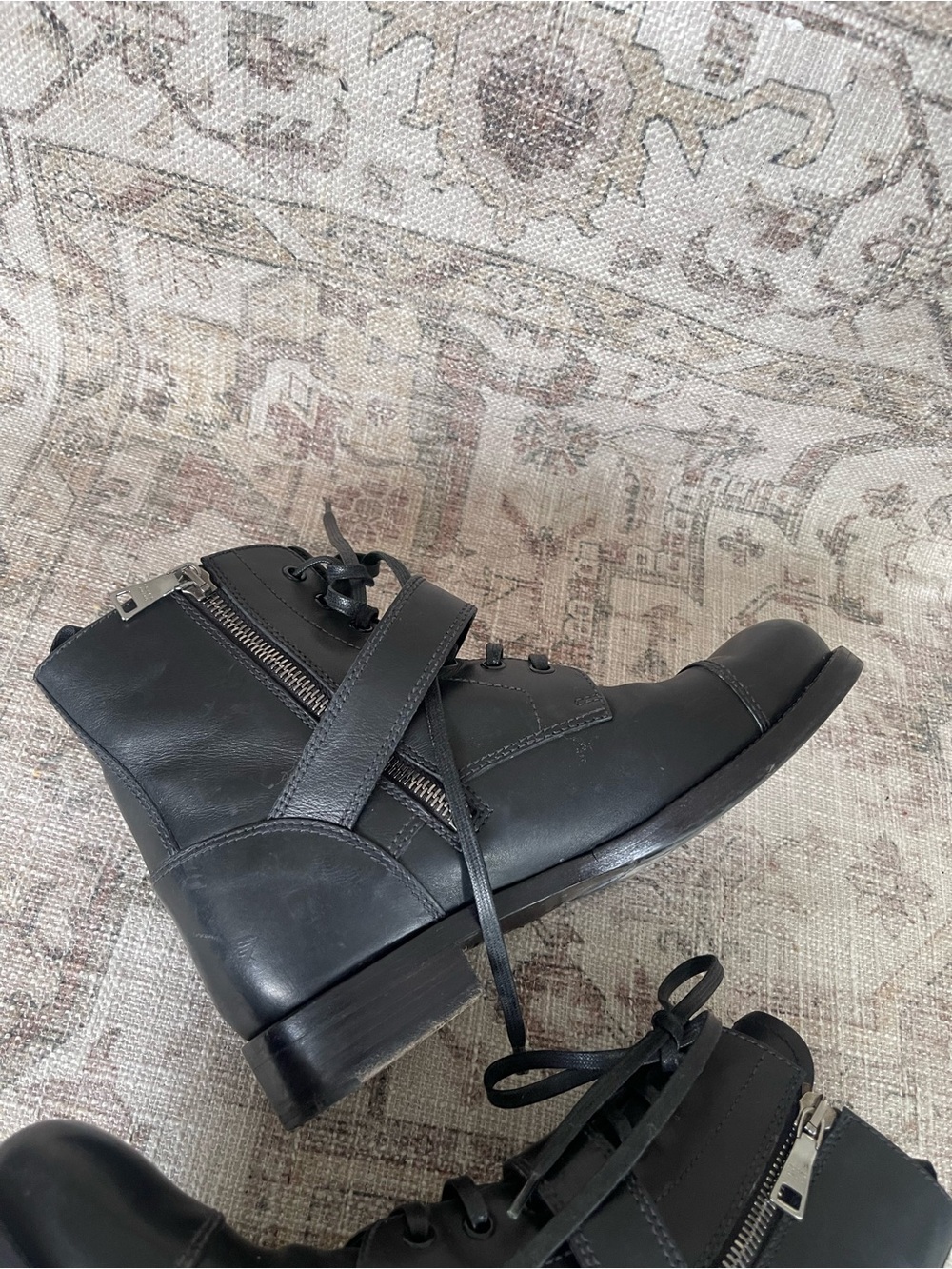 Prada Monk Strap Black Leather Lace-Up Combat Ankle Boots with Buckle - Picture 6 of 10